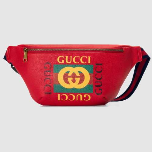 Gucci GG Men Gucci Print Leather Belt Bag in Leather with Gucci Vintage Logo