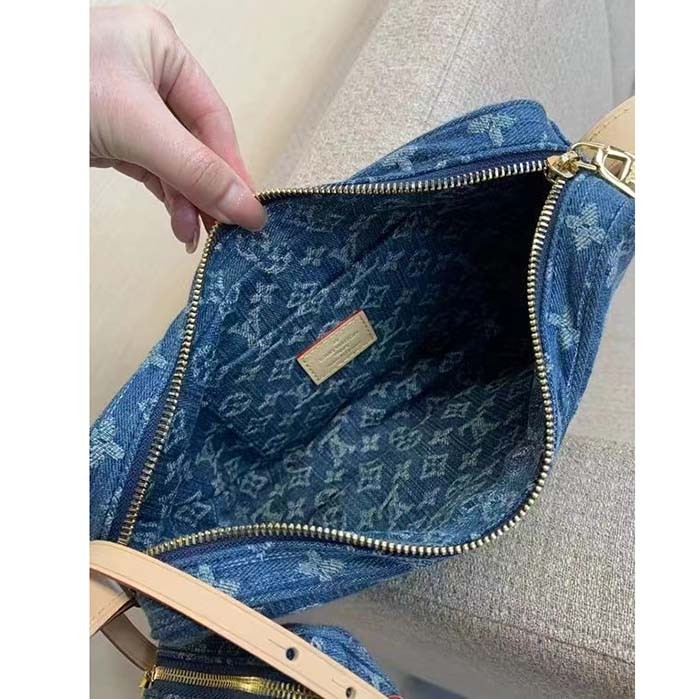 Louis Vuitton LV Unisex Croissant MM Denim Blue GOTS Certified Cotton Monogram Denim