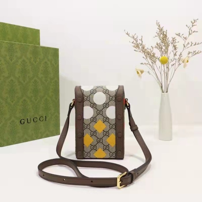 Gucci Unisex Gucci Horsebit 1955 Mini Bag Beige Ebony GG Supreme Canvas