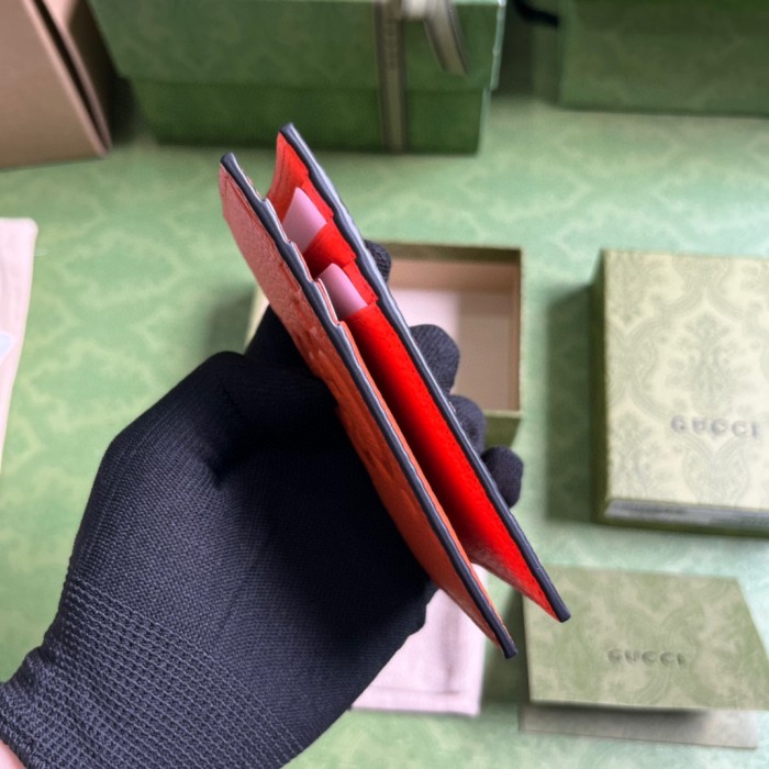 Gucci Unisex Jumbo GG Card Case Orange Jumbo GG Leather Moiré Lining