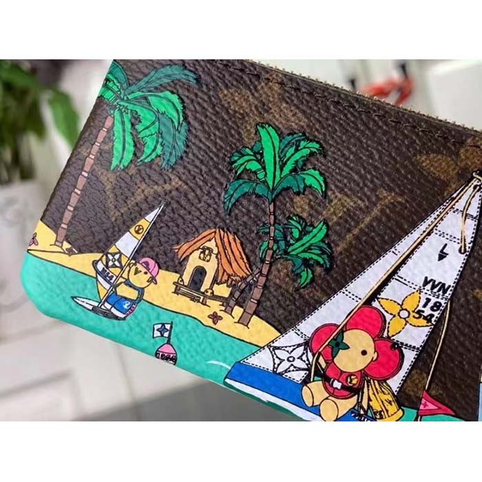 Louis Vuitton LV Unisex Key Pouch Dragon Fruit Pink Monogram Coated Canvas Grained Cowhide Leather