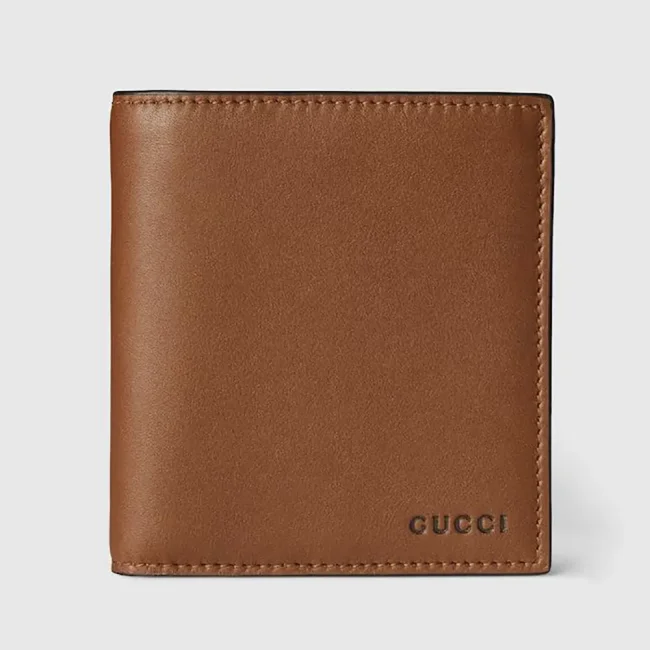 Gucci Unisex GG Emblem Bi Fold Embossed Wallet-Brown