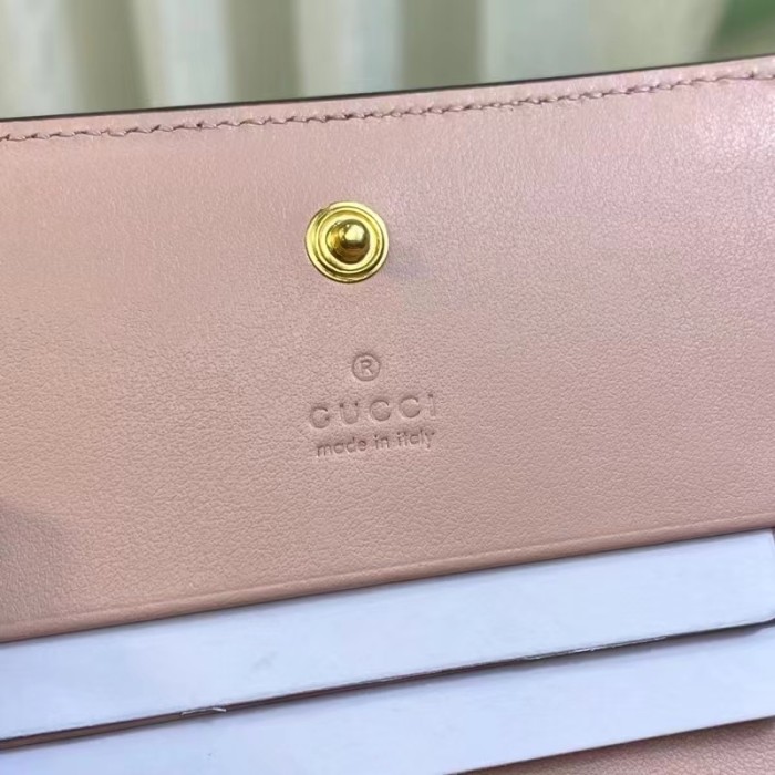 Gucci Unisex GG Marmont Card Case Wallet Light Pink GG Matelassé Leather Double G