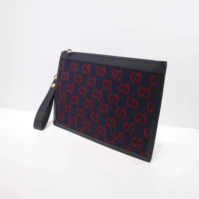 Gucci GG Unisex GG Wool Pouch in Blue and Red GG Wool