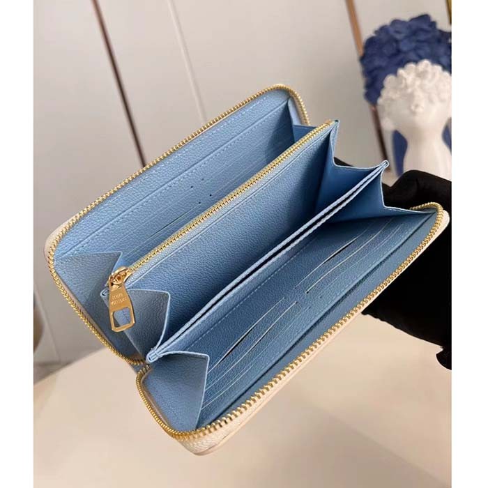 Louis Vuitton LV Unisex Zippy Wallet Blue Monogram Embossed Grained Cowhide Leather M83308