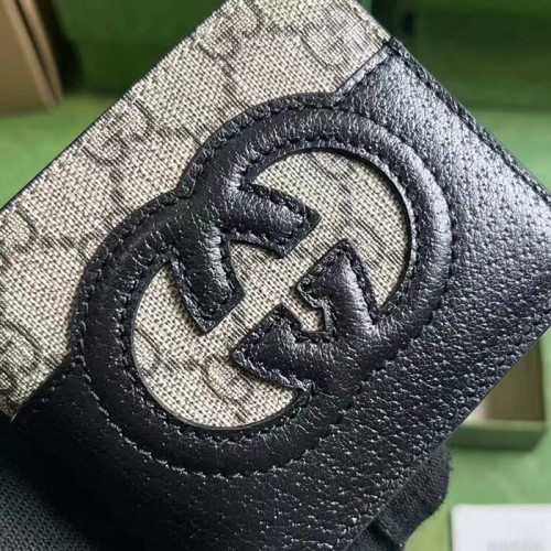 Gucci Unisex GG Wallet Cut-Out Interlocking G Beige Ebony GG Supreme Canvas