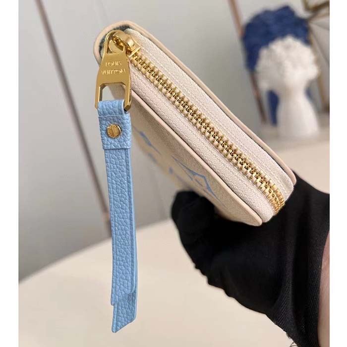 Louis Vuitton LV Unisex Zippy Wallet Blue Monogram Embossed Grained Cowhide Leather M83308