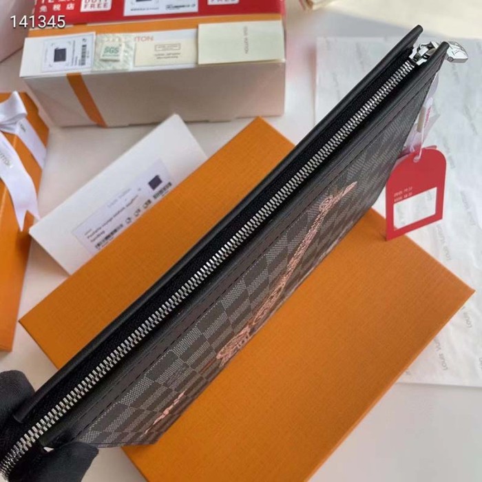 Louis Vuitton LV Unisex Pochette Voyage MM Bag Damier Graphite Stamps Coated Canvas