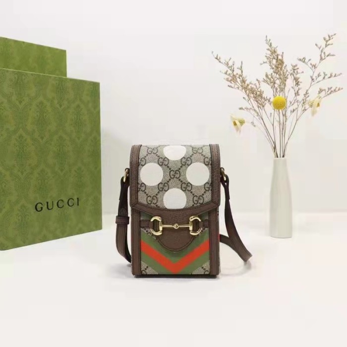Gucci Unisex Gucci Horsebit 1955 Mini Bag Beige Ebony GG Supreme Canvas