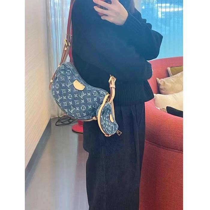 Louis Vuitton LV Unisex Croissant MM Denim Blue GOTS Certified Cotton Monogram Denim