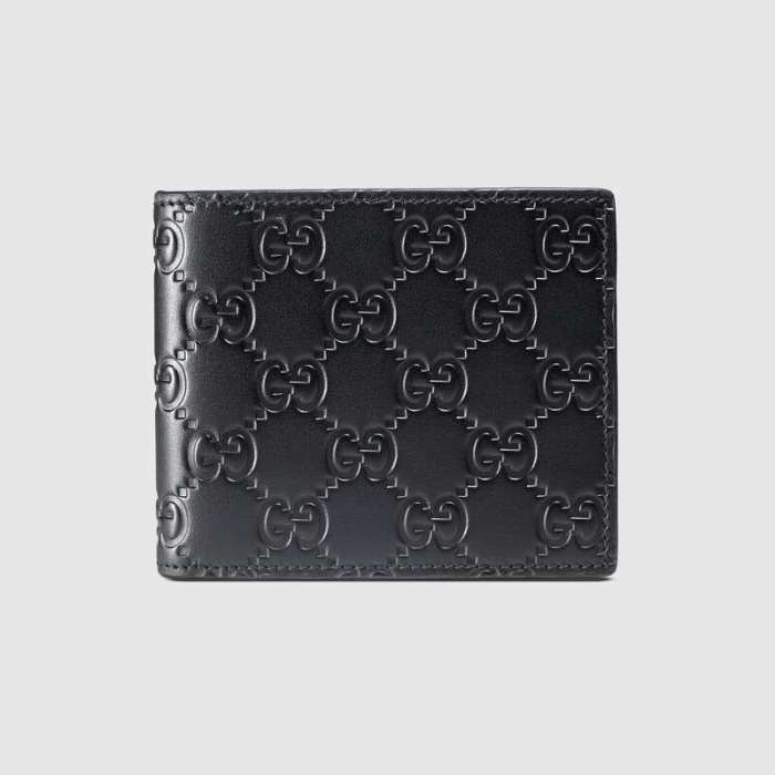 Gucci GG Men Gucci Signature Bi-Fold Wallet in Black Leather