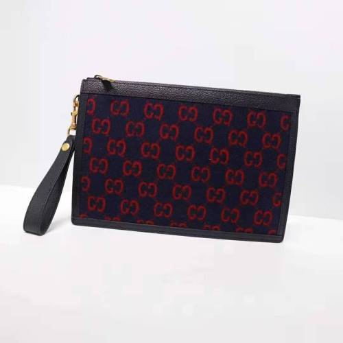 Gucci GG Unisex GG Wool Pouch in Blue and Red GG Wool