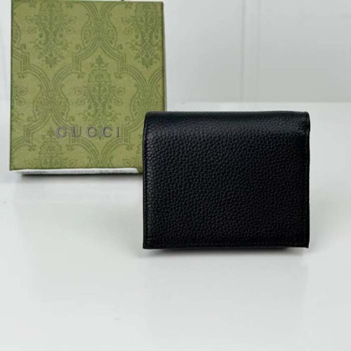Gucci GG Unisex Leather Card Case Wallet Black Leather Double G Style ‎456126 17WEN 1000