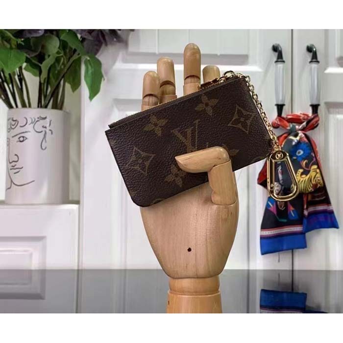 Louis Vuitton LV Unisex Key Pouch Pink Monogram Coated Canvas Grained Cowhide Leather