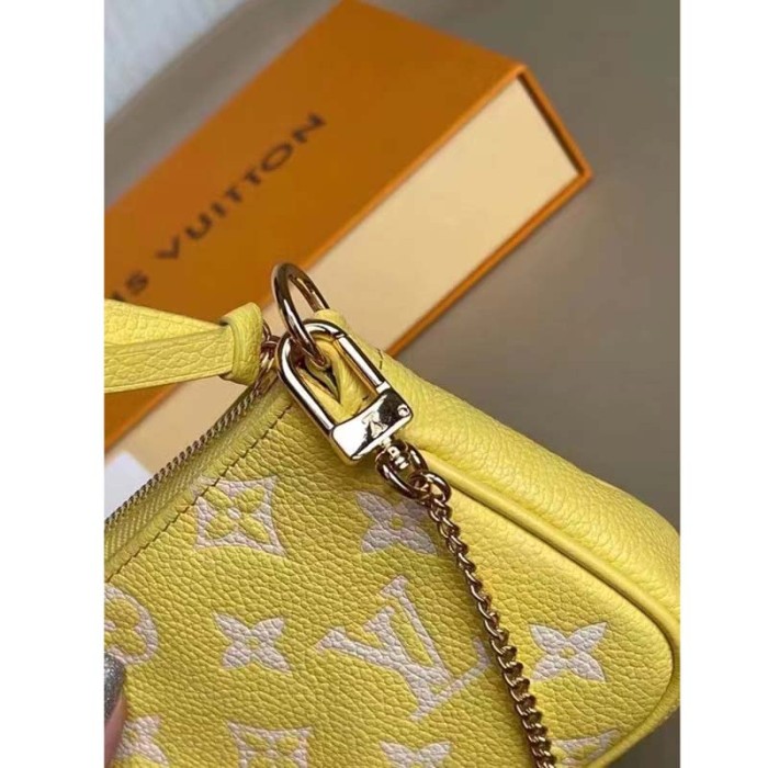Louis Vuitton LV Women Mini Pochette Accessoires Yellow Monogram Empreinte Embossed Supple Grained Cowhide