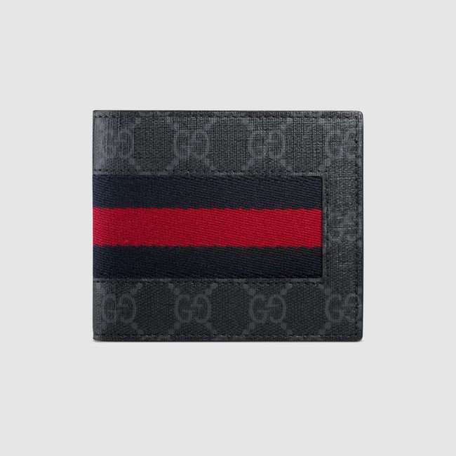 Gucci GG Men Web GG Supreme Web Wallet in Black/Grey GG Supreme Canvas