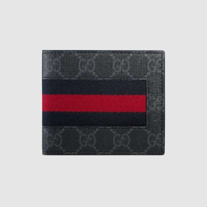 Gucci GG Men Web GG Supreme Web Wallet in Black/Grey GG Supreme Canvas