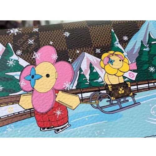 Louis Vuitton LV Unisex Sarah Wallet Pink Damier Ebene Coated Canvas Grained Cowhide Leather