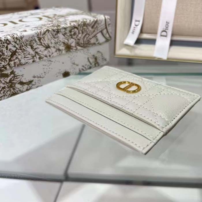 Dior Unisex CD Dior Caro Five Slot Card Holder Cloud Latte Supple Cannage Calfskin