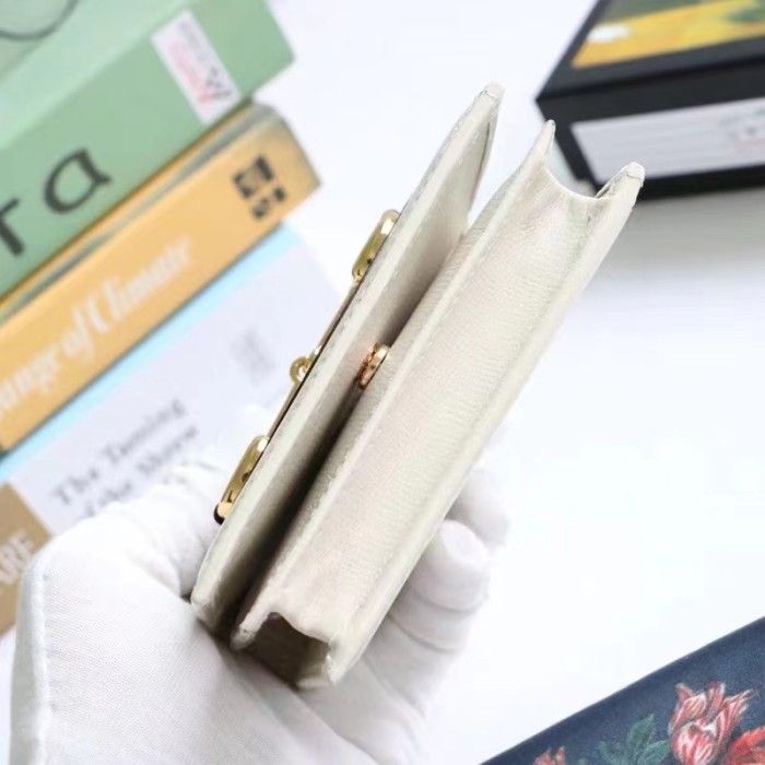 Gucci Unisex Horsebit 1955 Card Case Wallet White Leather Five Cards Slots