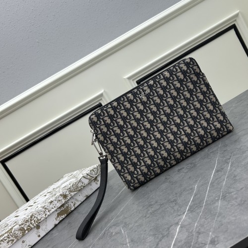 Dior Unisex CD A5 Pouch Beige Black Dior Oblique Jacquard