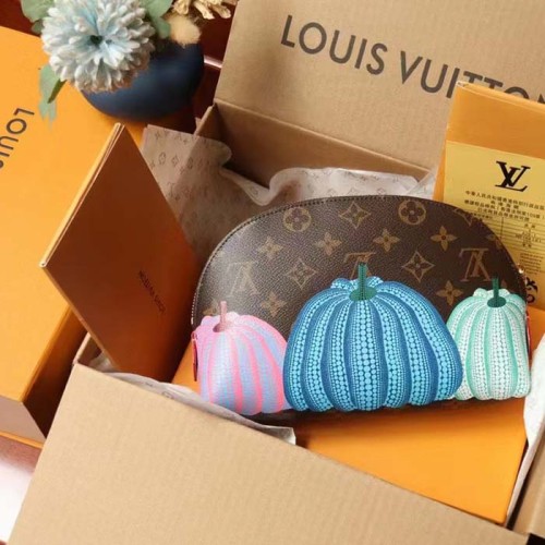 Louis Vuitton Unisex LV x YK Cosmetic Pouch Monogram Coated Canvas Colorful Pumpkin Print