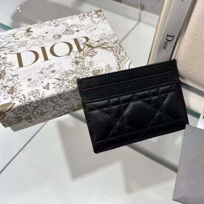 Dior Unisex CD Dior Caro Five Slot Card Holder Black Supple Cannage Calfskin