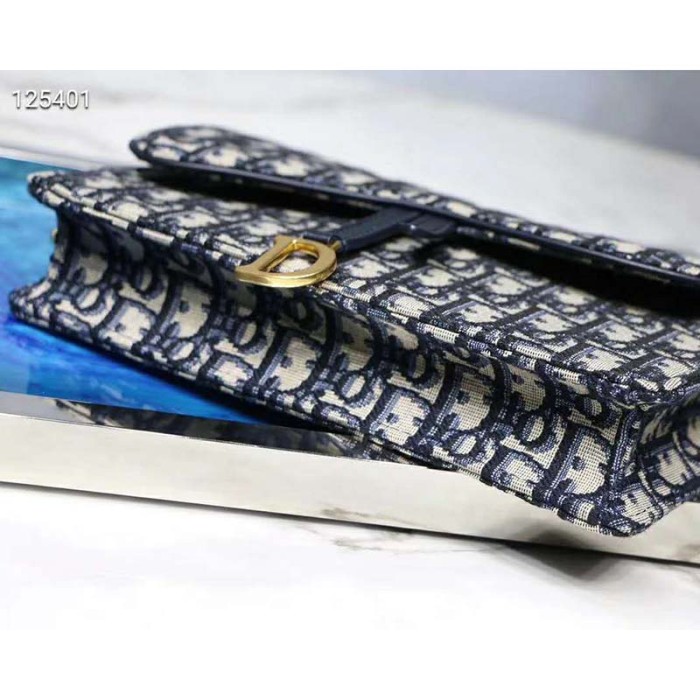 Dior Women Saddle Wallet Blue Dior Oblique Jacquard 'D' Stirrup