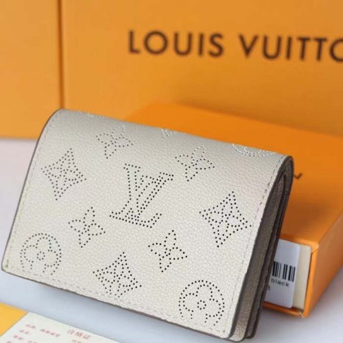 Louis Vuitton LV Unisex Cléa Wallet Galet Grey Mahina Perforated Calf Leather