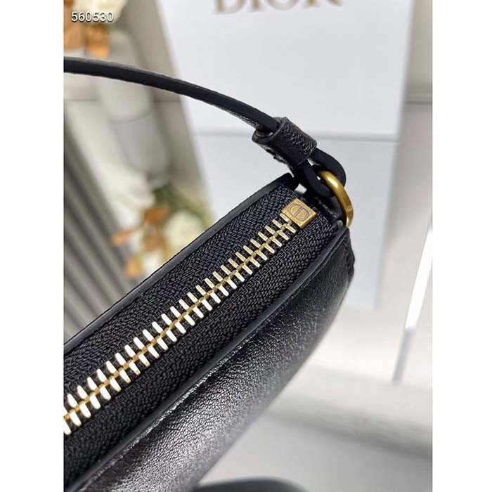 Dior CD Women Saddle Rodeo Pouch Black Goatskin