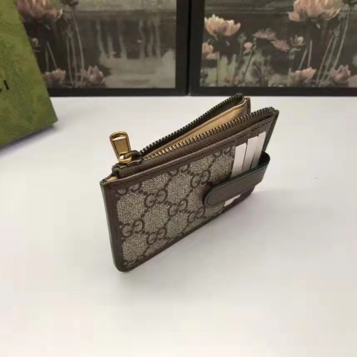 Gucci Unisex GG Ophidia Card Case Beige Ebony GG Supreme Double G