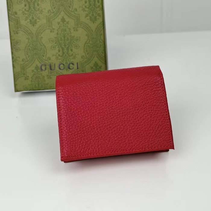 Gucci GG Unisex Leather Card Case Wallet Hibiscus Red Metal-Free Tanned Leather Double G Style ‎456126 CAO0G 6433