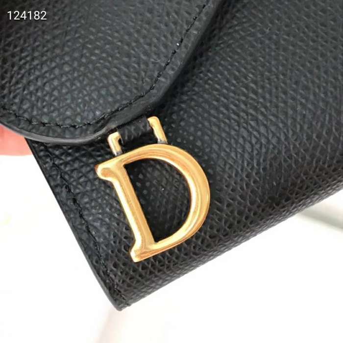 Dior Unisex Saddle Flap Card Holder Black Goatskin 'D' Accent