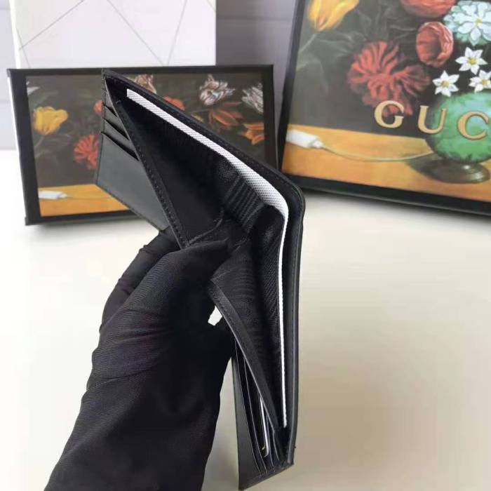 Gucci GG Men GG Supreme Wallet with Wolf in Black and Grey GG Supreme Canvas