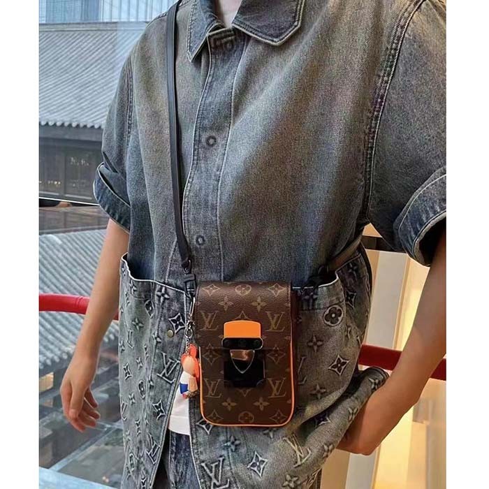 Louis Vuitton LV Unisex S-Lock Vertical Wearable Wallet Radiant Sun Monogram Macassar Coated Canvas