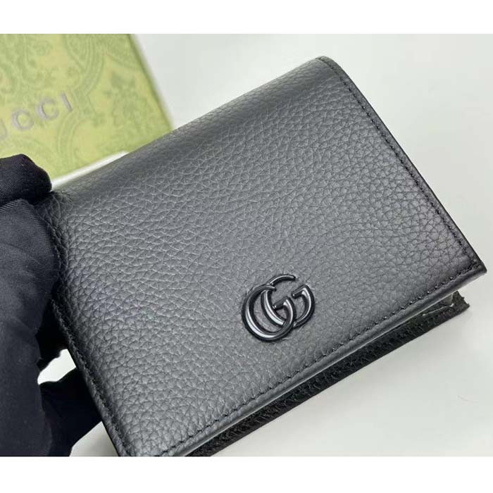 Gucci GG Unisex Leather Card Case Wallet Black Leather Double G Style ‎456126 17WEN 1000