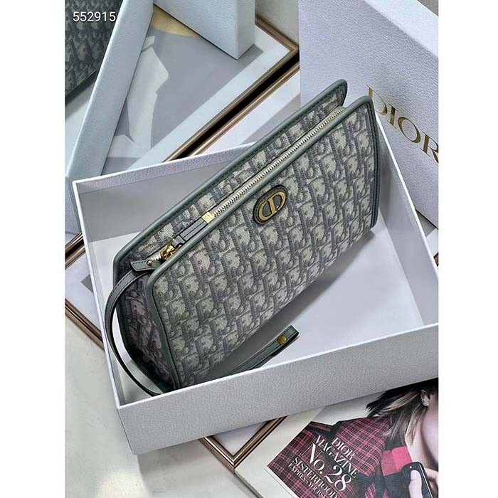 Dior Unisex CD Medium 30 Montaigne Pouch Gray Dior Oblique Jacquard