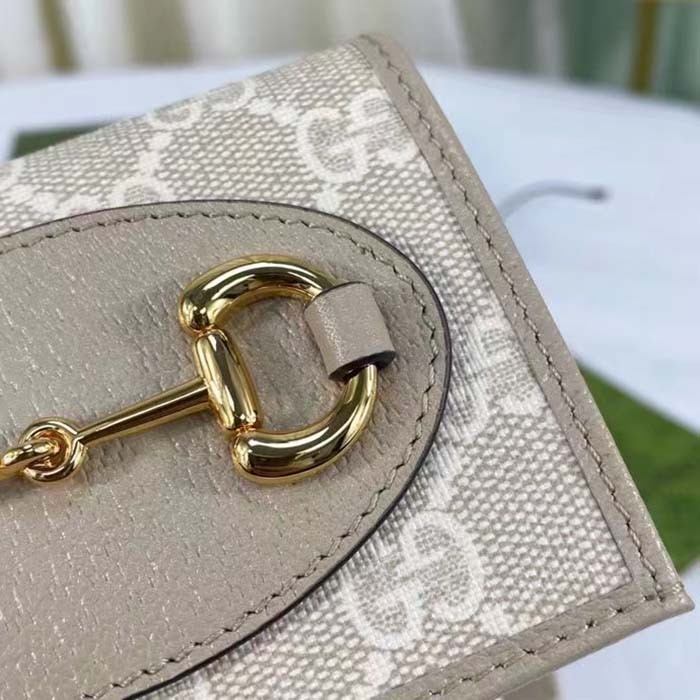 Gucci Unisex Horsebit 1955 Card Case Wallet Beige White GG Supreme Canvas