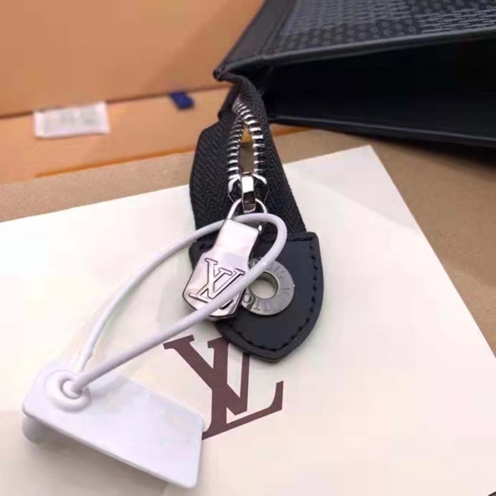 Louis Vuitton LV Unisex Pochette Voyage MM Bag Gray Damier Graphite 3D Coated Canvas