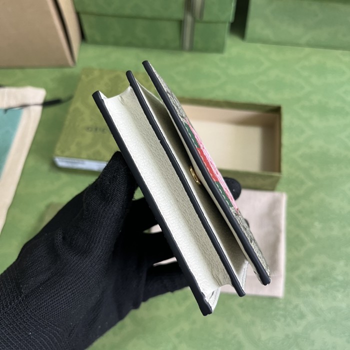 Gucci Unisex Animals Print Card Case Wallet Beige Ebony GG Supreme Canvas