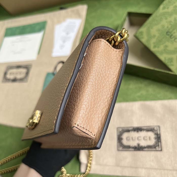 Gucci Women GG Chain Wallet Interlocking G Python Bow Rose Beige Leather