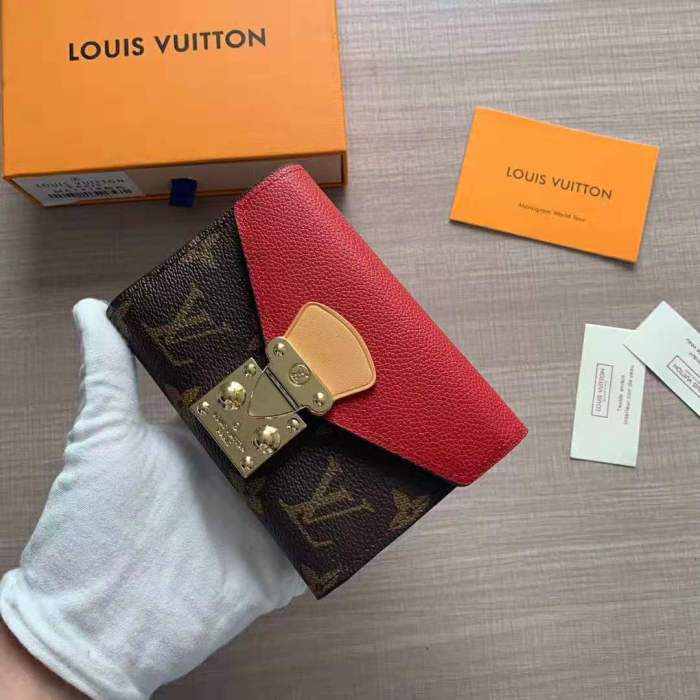 Louis Vuitton LV Women Pallas Compact Wallet in Monogram Canvas with Colored Calf Leather
