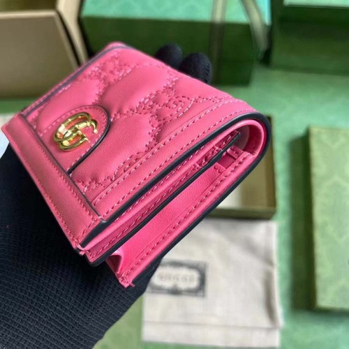 Gucci Unisex GG Marmont Card Case Wallet Pink GG Matelassé Leather Double G