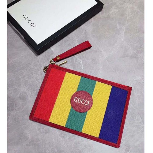 Gucci GG Unisex Baiadera Stripe Canvas Pouch Gucci Script Logo