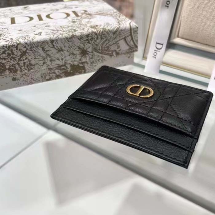 Dior Unisex CD Dior Caro Five Slot Card Holder Black Supple Cannage Calfskin