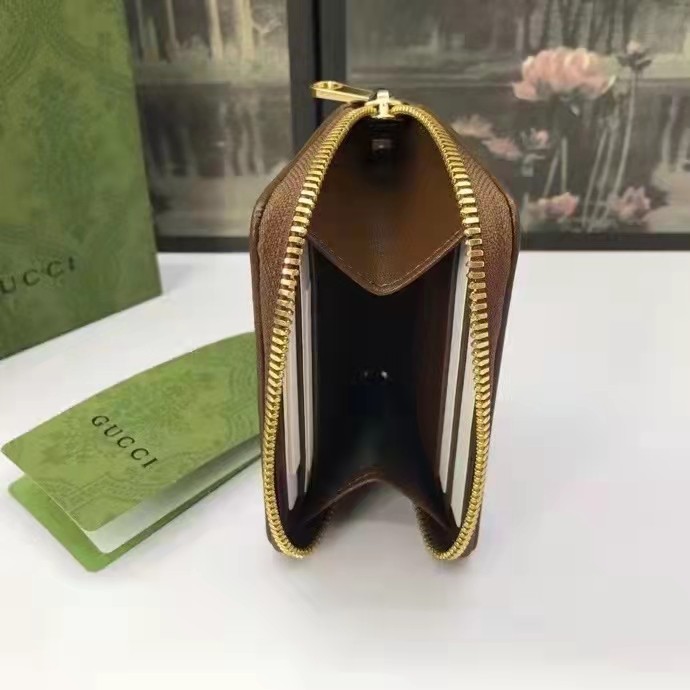 Gucci Unisex 1955 Horsebit Card Case Wallet Beige Ebony GG Supreme Canvas