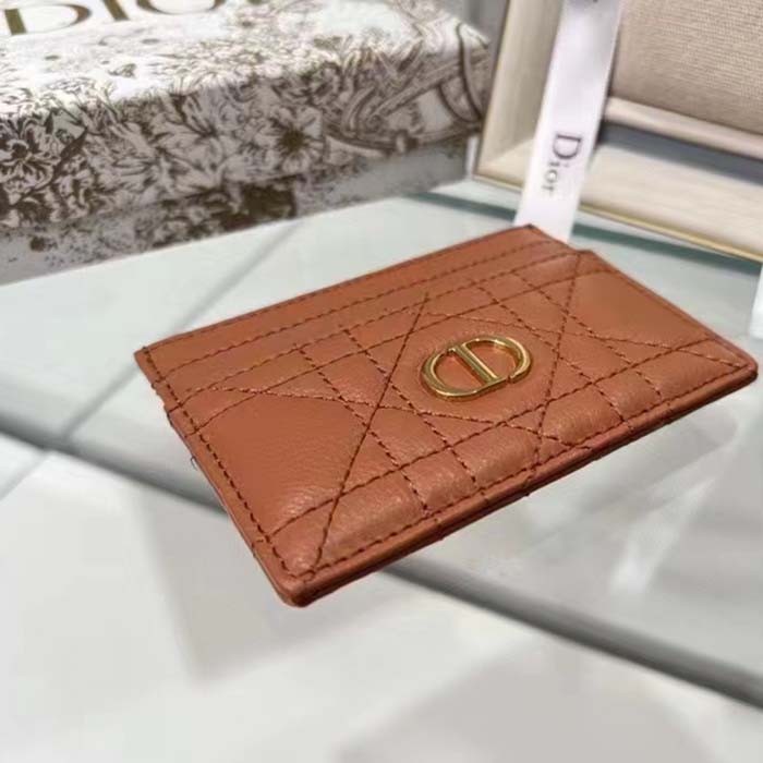 Dior Unisex CD Dior Caro Five Slot Card Holder Medium Tan Supple Cannage Calfskin