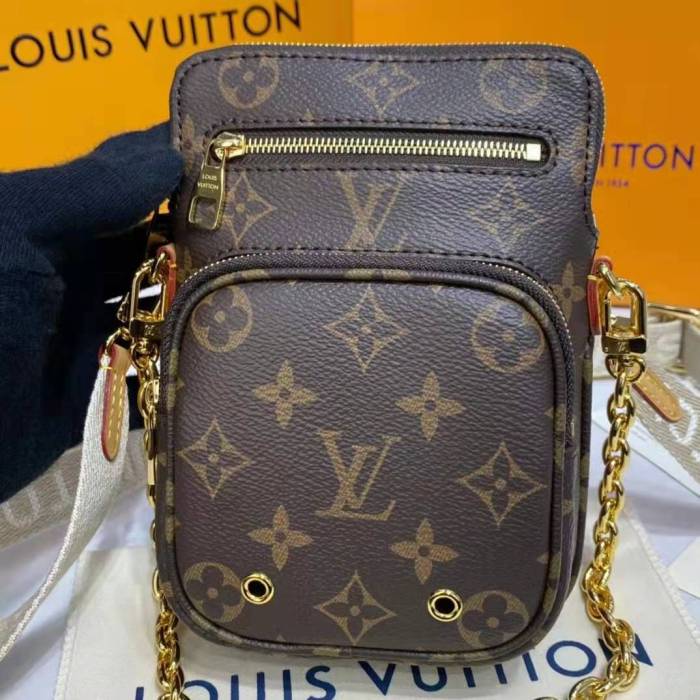Louis Vuitton Unisex Utility Phone Sleeve in Monogram Canvas Natural Cowhide Leather