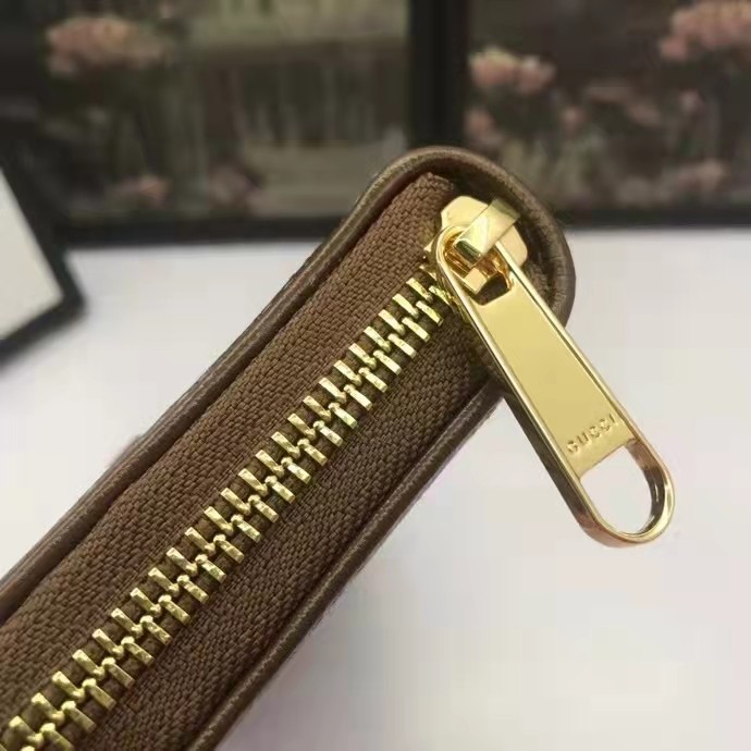 Gucci Unisex Gucci 1955 Horsebit Zip Around Wallet Beige Ebony GG Supreme Canvas