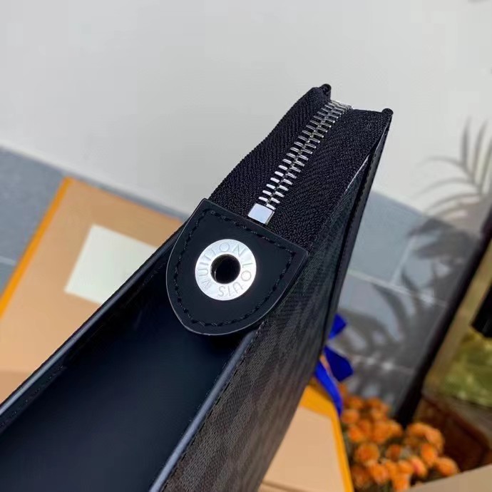 Louis Vuitton LV Unisex Pochette Voyage MM Black Grey Damier Graphite Coated Canvas